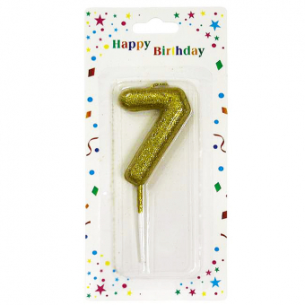 Купить Свеча-цифра в торт «7» золотая с глиттером 6 см оптом